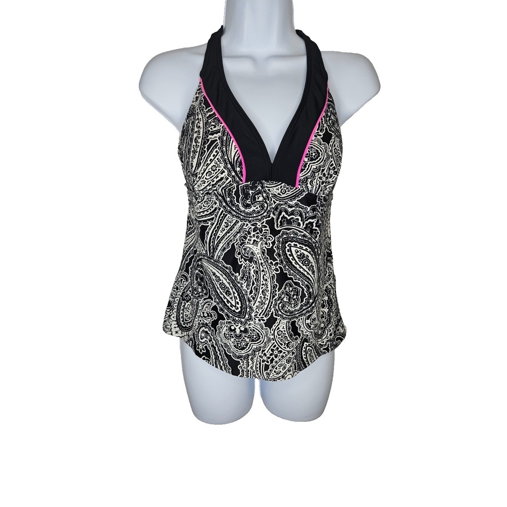 Sweet Escape Tankini Top Sz 8‎ Black White Paisley Halter Swim Boho  Resort Wear